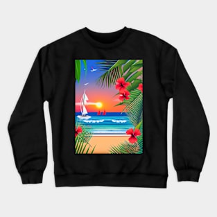 Tropical Sunset Beach Scene Crewneck Sweatshirt